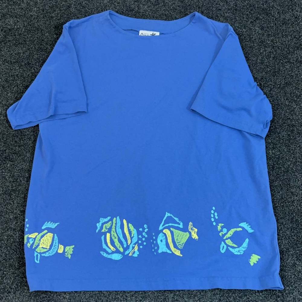 Vintage Copa Cabana Shirt Womens XL Blue Tropical Fish Graphic T Shirt Casual
